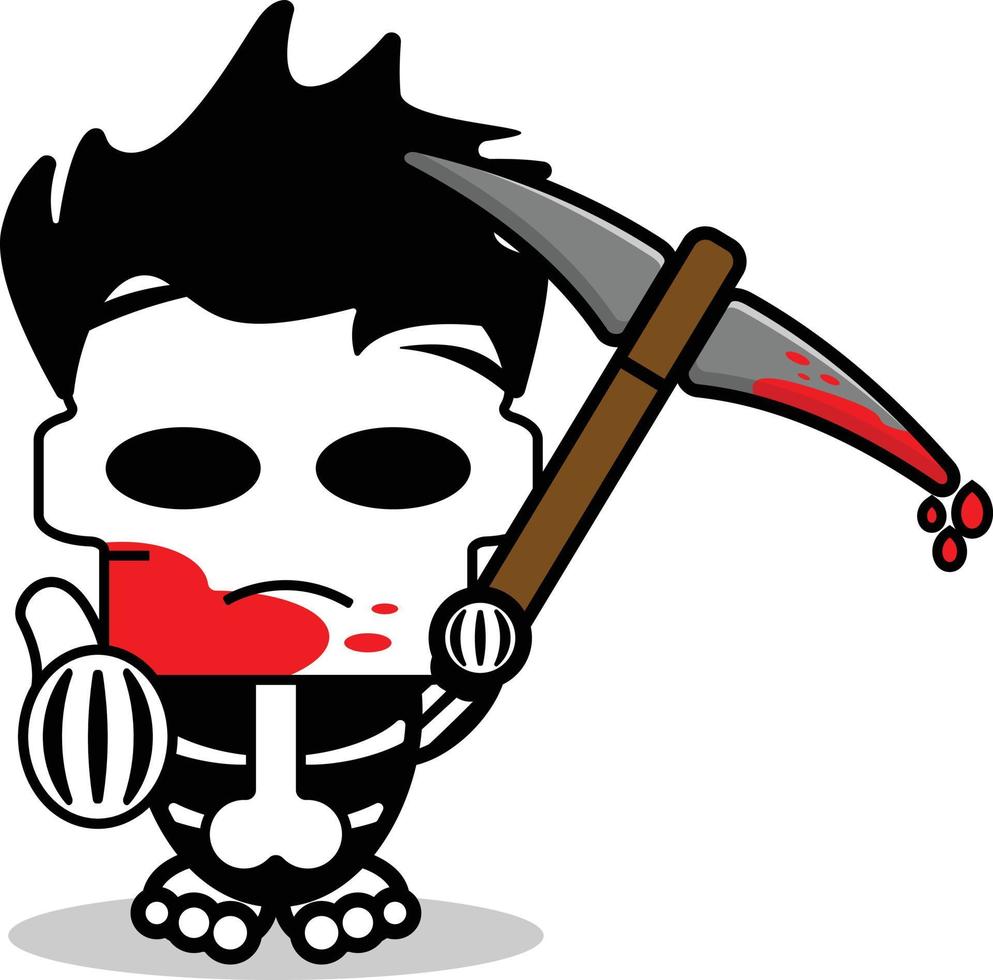 cute michael mayer bone mascot character cartoon vector illustration holding bloody pickaxe