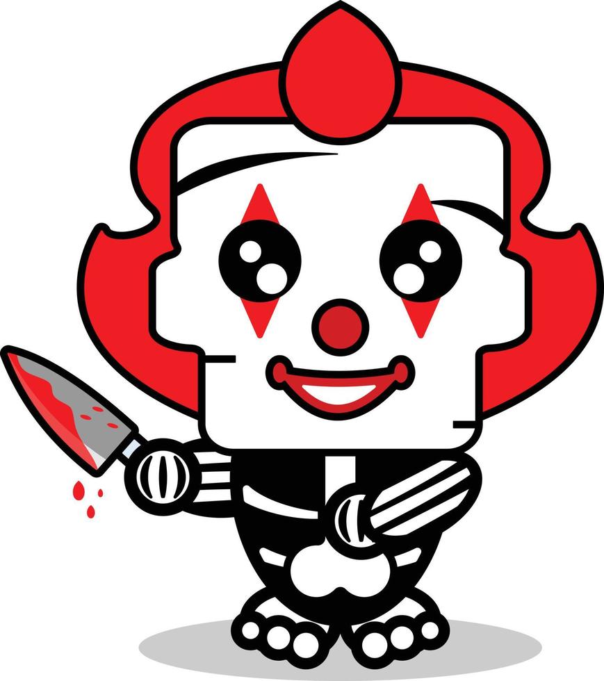 cute Pennywise bone mascot character cartoon vector illustration holding bloody knife