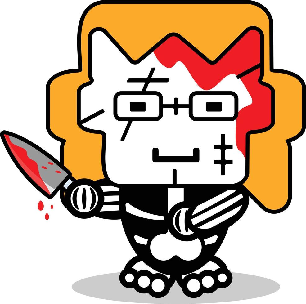 cute chucky bone mascot character cartoon vector illustration holding bloody knife