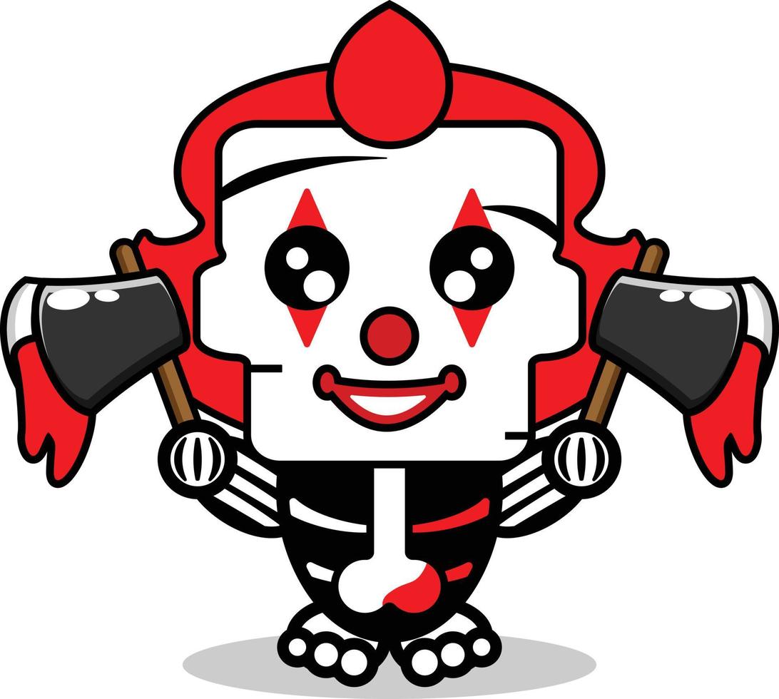 cute Pennywise bone mascot character cartoon vector illustration holding bloody ax