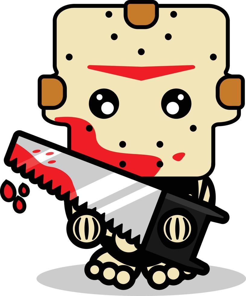 cute jason voorhees bone mascot character cartoon vector illustration holding bloody saw
