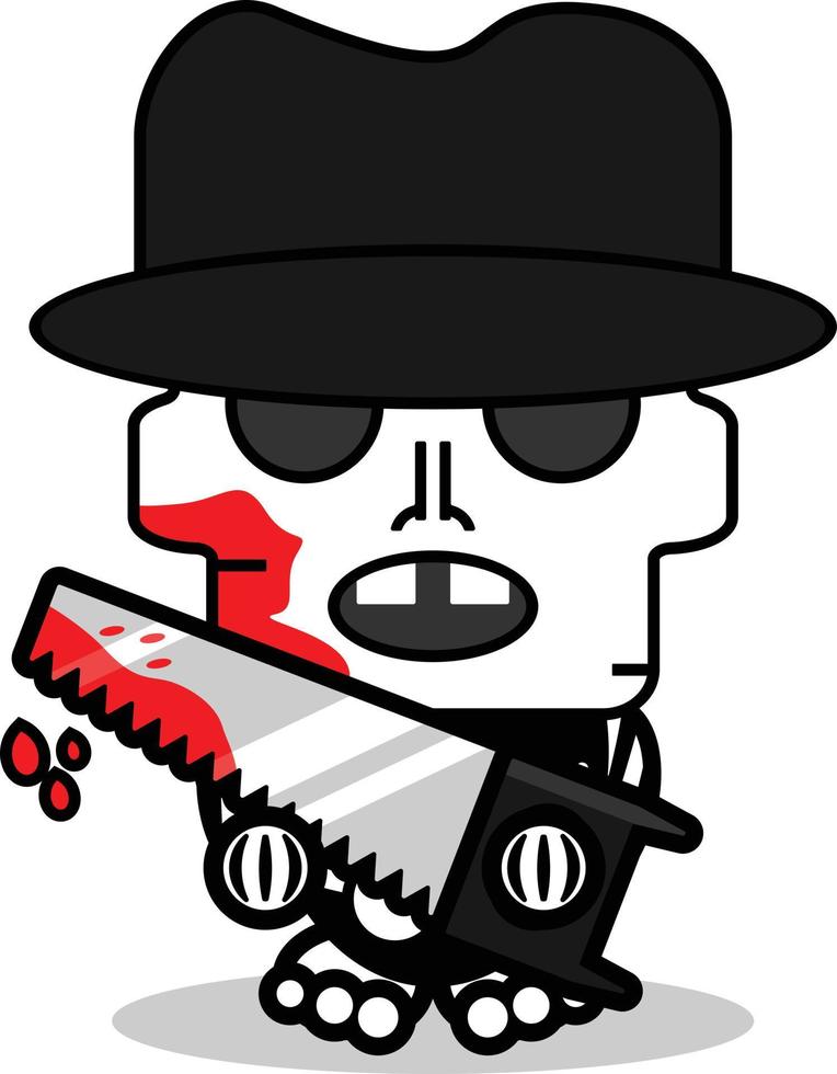 cute freddy krueger bone mascot character cartoon vector illustration holding bloody saw