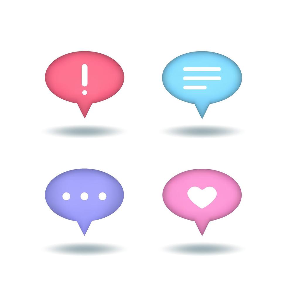 discurso, comunicación, diálogo, como, protesta, notificación, burbujas ovaladas - conjunto de iconos realistas. Ilustración vectorial 3d. vector