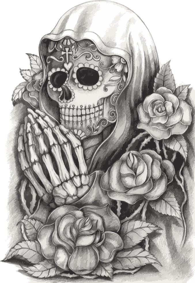 calavera de arte dia de muertos. dibujo a mano y hacer vector gráfico.