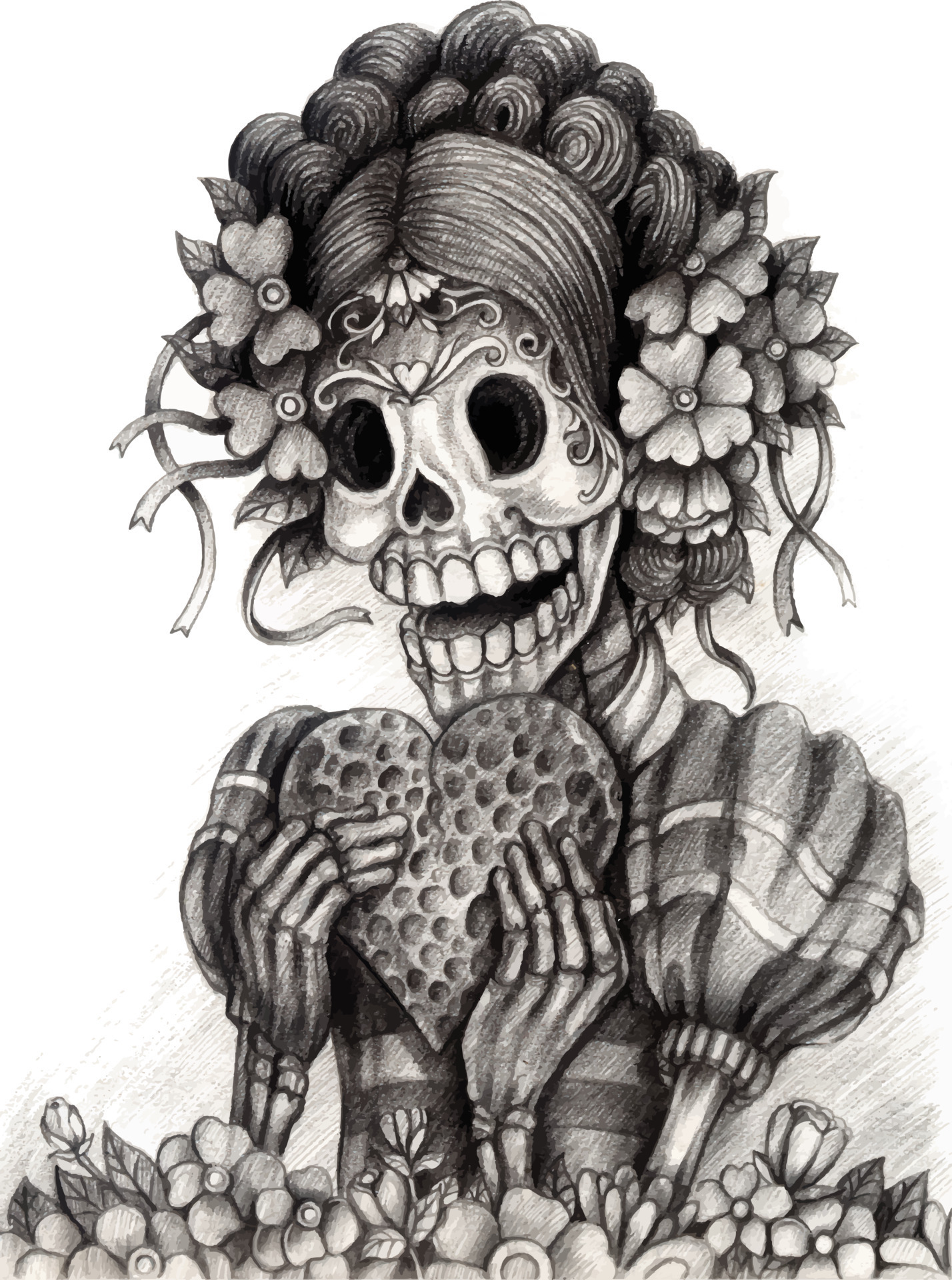 calavera de arte enamorada dia de muertos. dibujo a mano y hacer vector  gráfico. 10891213 Vector en Vecteezy