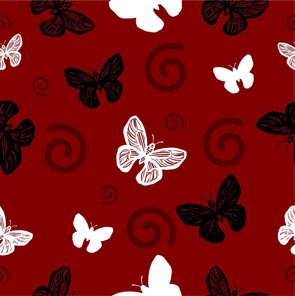 patrón transparente de mariposa fondo rojo, blanco y negro para tela o papel tapiz vector