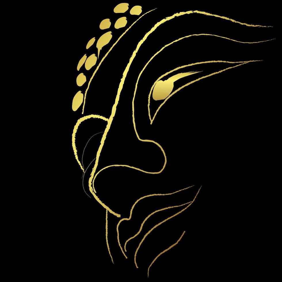 Closeup golden buddha face sketching vector design over black background