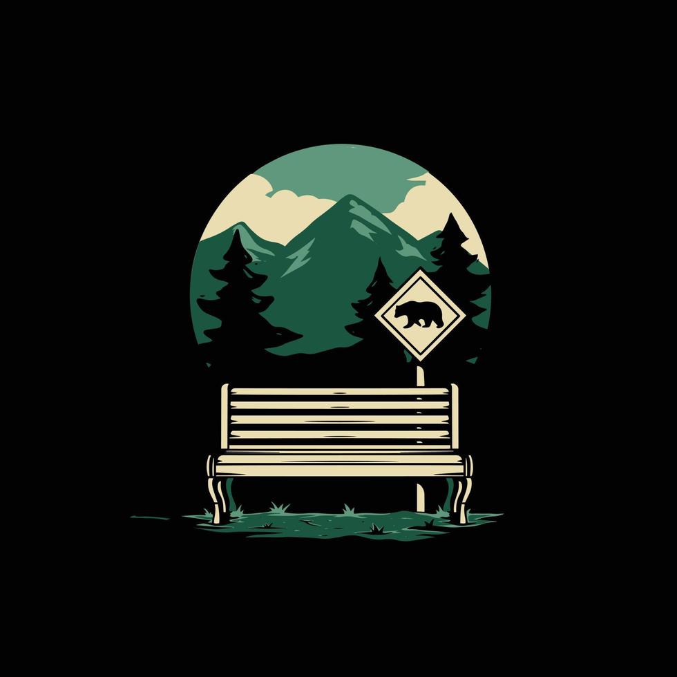 illustration forests with mountains, spruce trees and bear areas, color images on a black background. vector