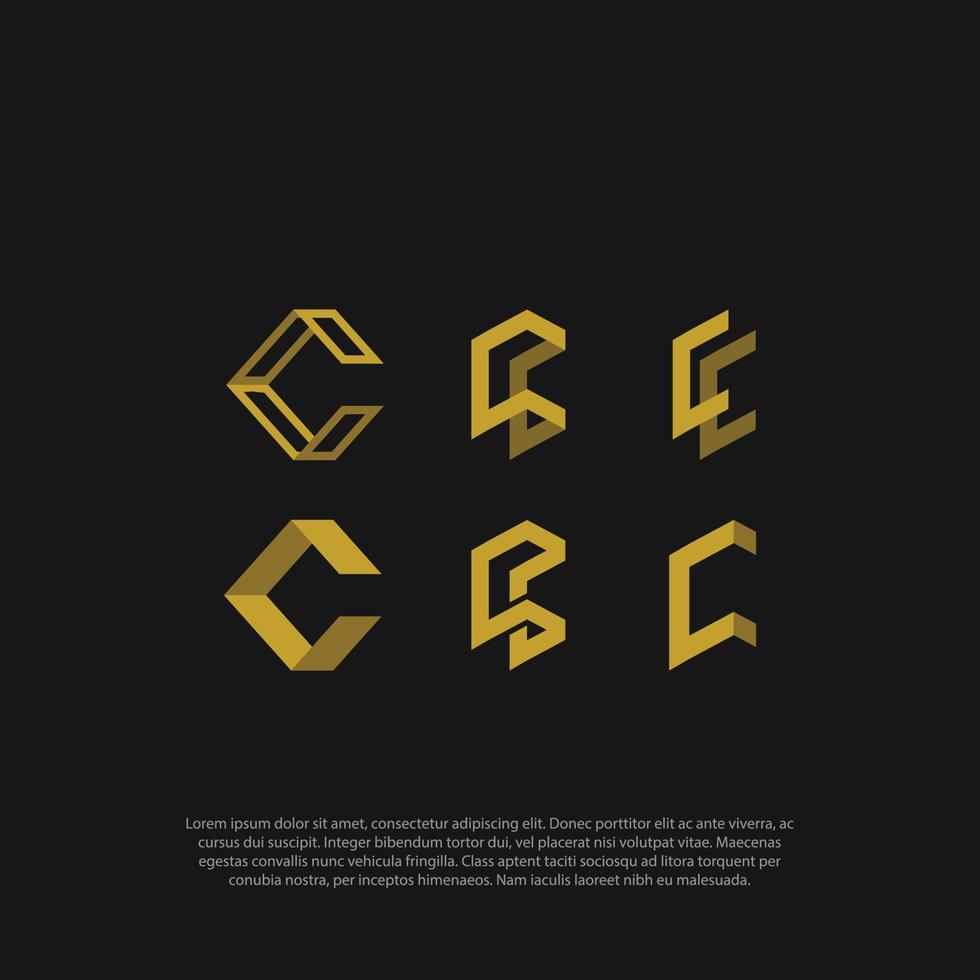 letra c 3d logo vector construcción industrial o tema geométrico cintas de papel planas plantillas de logotipo de estilo cúbico