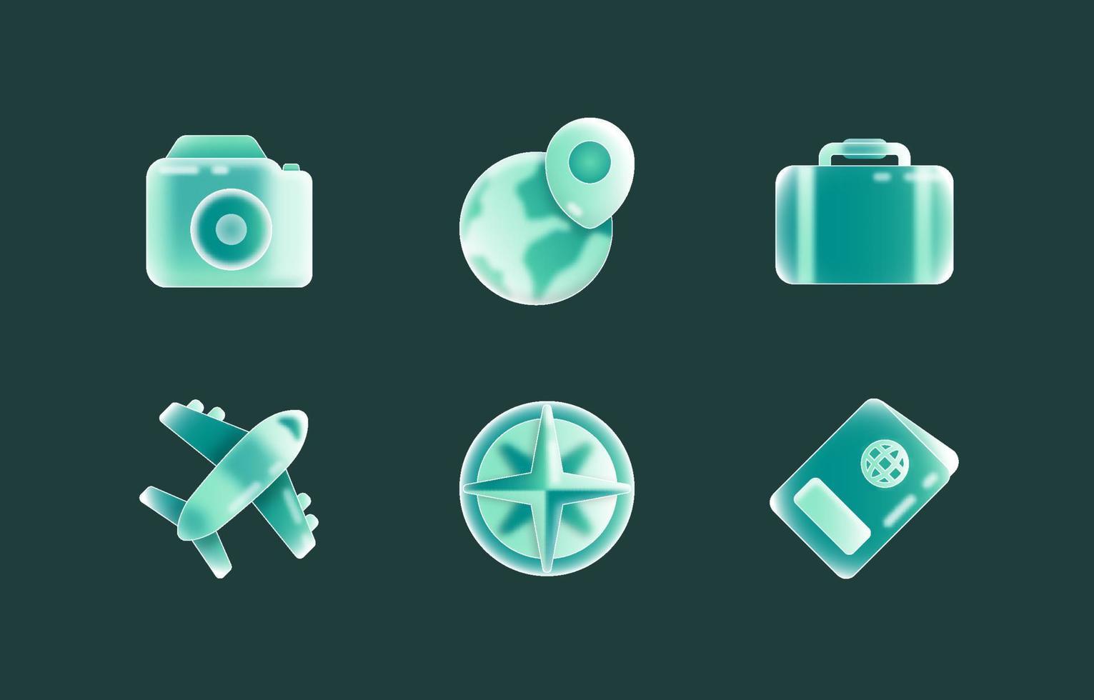 iconos de viaje de vidrio esmerilado 3d vector