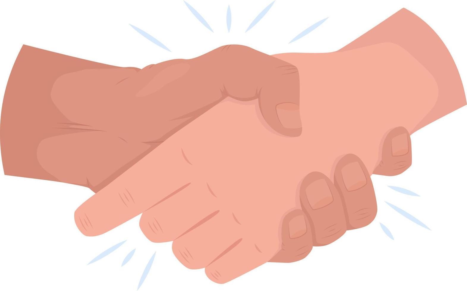 Greeting parting custom semi flat color vector hand gesture. Editable pose. Human body part on white. Hand shaking cartoon style illustration for web graphic design, animation, sticker pack
