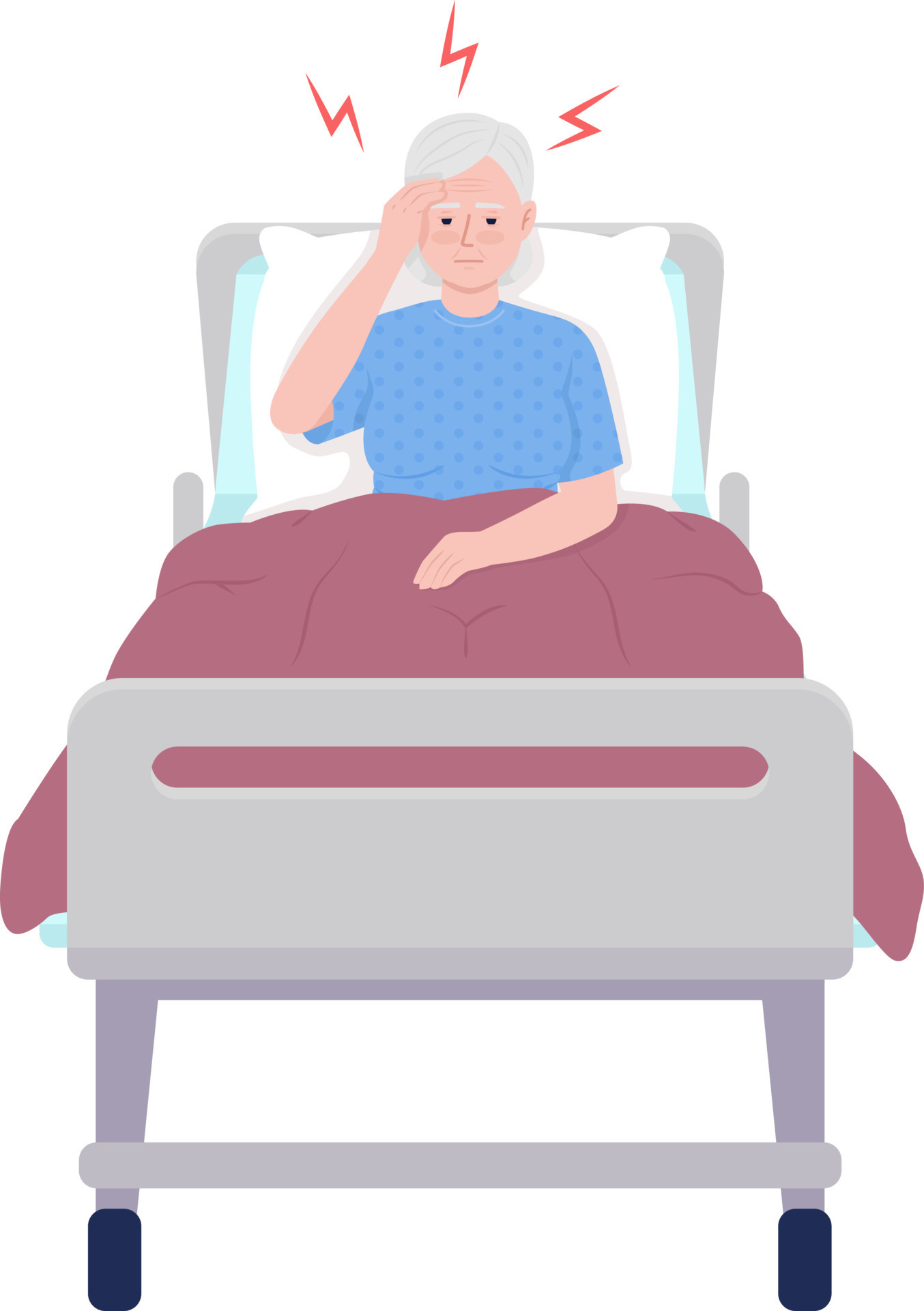 Old woman suffering from headache in hospital semi flat color vector  character. Editable figure. Full body person on white. Simple cartoon style  illustration for web graphic design and animation 10891508 Vector Art