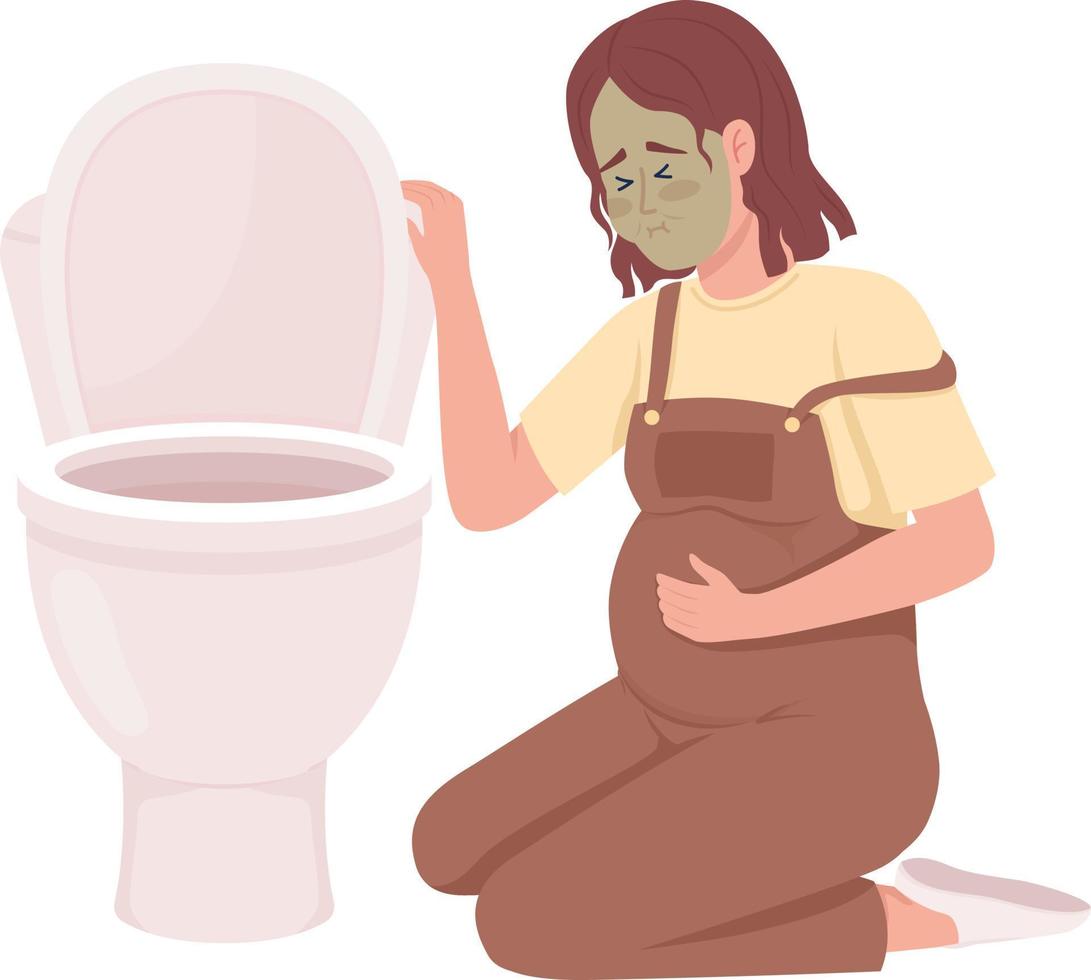Pregnant woman with nausea semi flat color vector character
