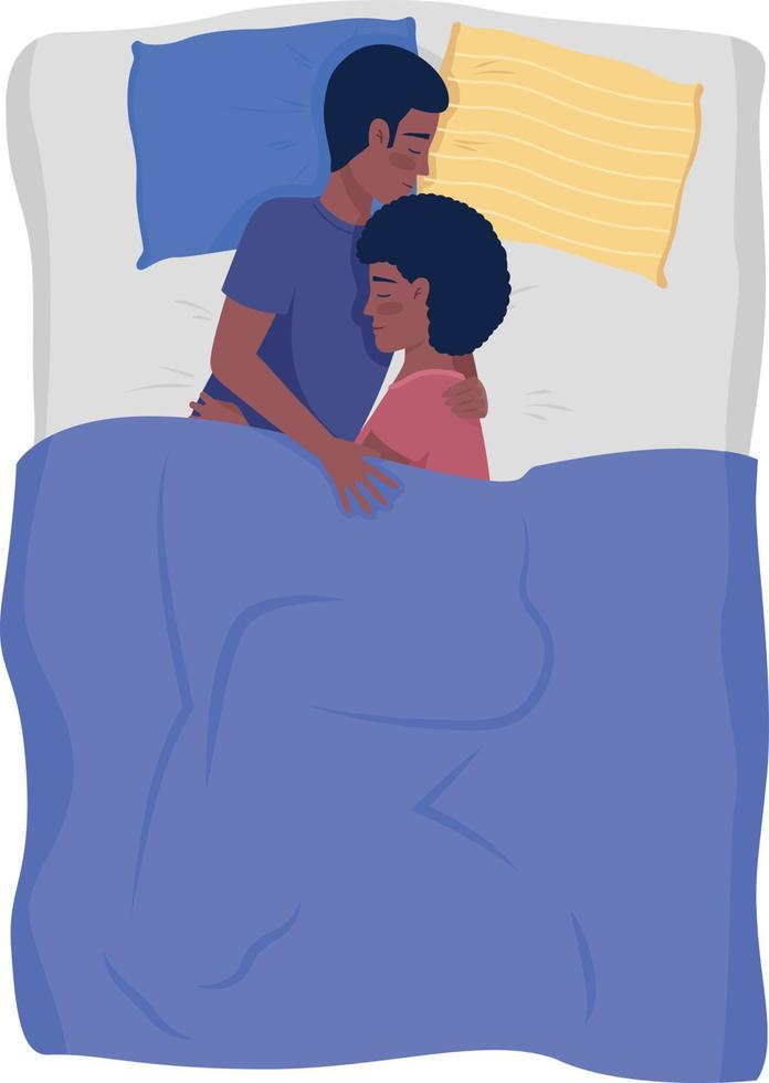 Young family sleeping in bedroom semi flat color vector characters. Editable figures. Full body people on white. Love simple cartoon style illustration for web graphic design and animation