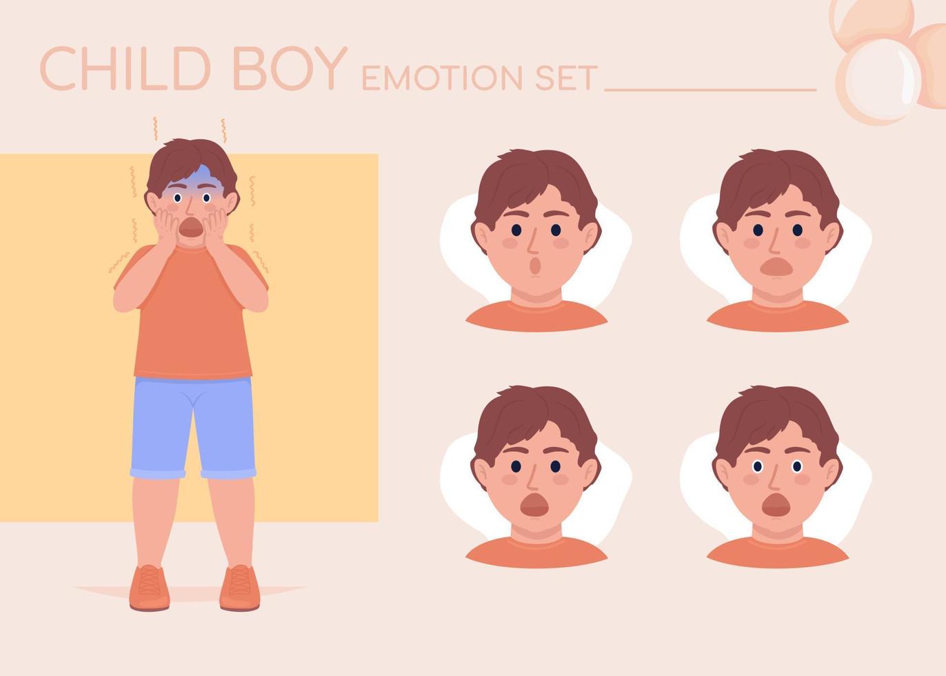 Scared little child semi flat color character emotions set vector