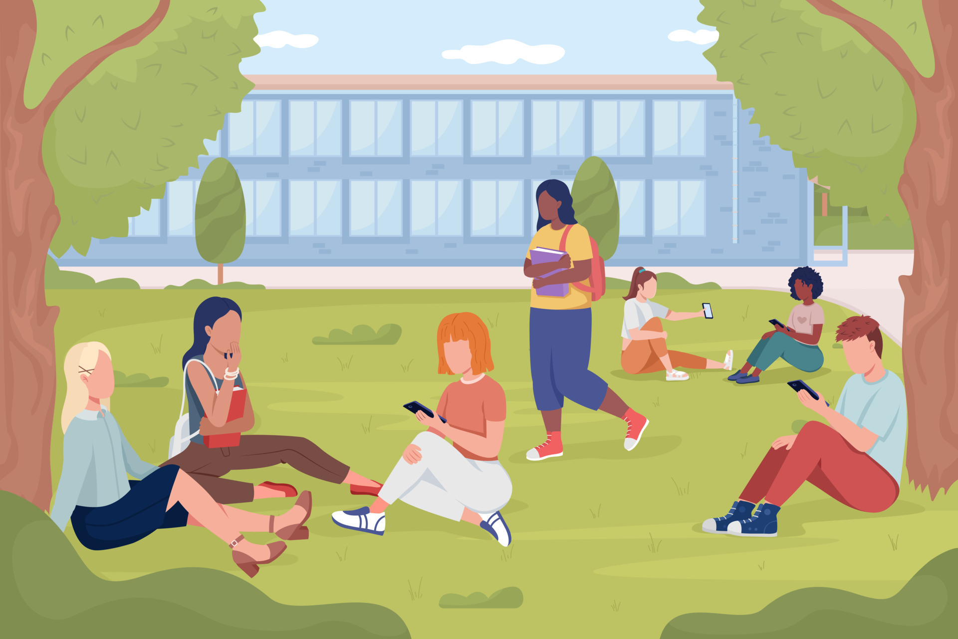 Students resting on garden lawn near college flat color vector illustration. University park. Place to rest. Fully editable 2D simple cartoon characters with landscape on background 10891532 Vector Art at Vecteezy Students resting on garden lawn near college flat color vector illustration. University park. Place to rest. Fully editable 2D simple cartoon characters with landscape on background 10891532 Vector Art at Vecteezy