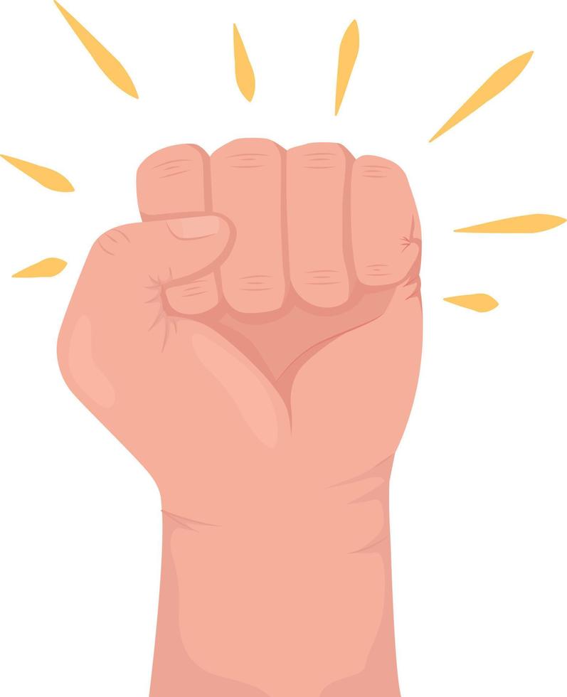 Activist semi flat color vector hand gesture. Editable pose. Human body part on white. Protesting. Raised fist symbol cartoon style illustration for web graphic design, animation, sticker pack