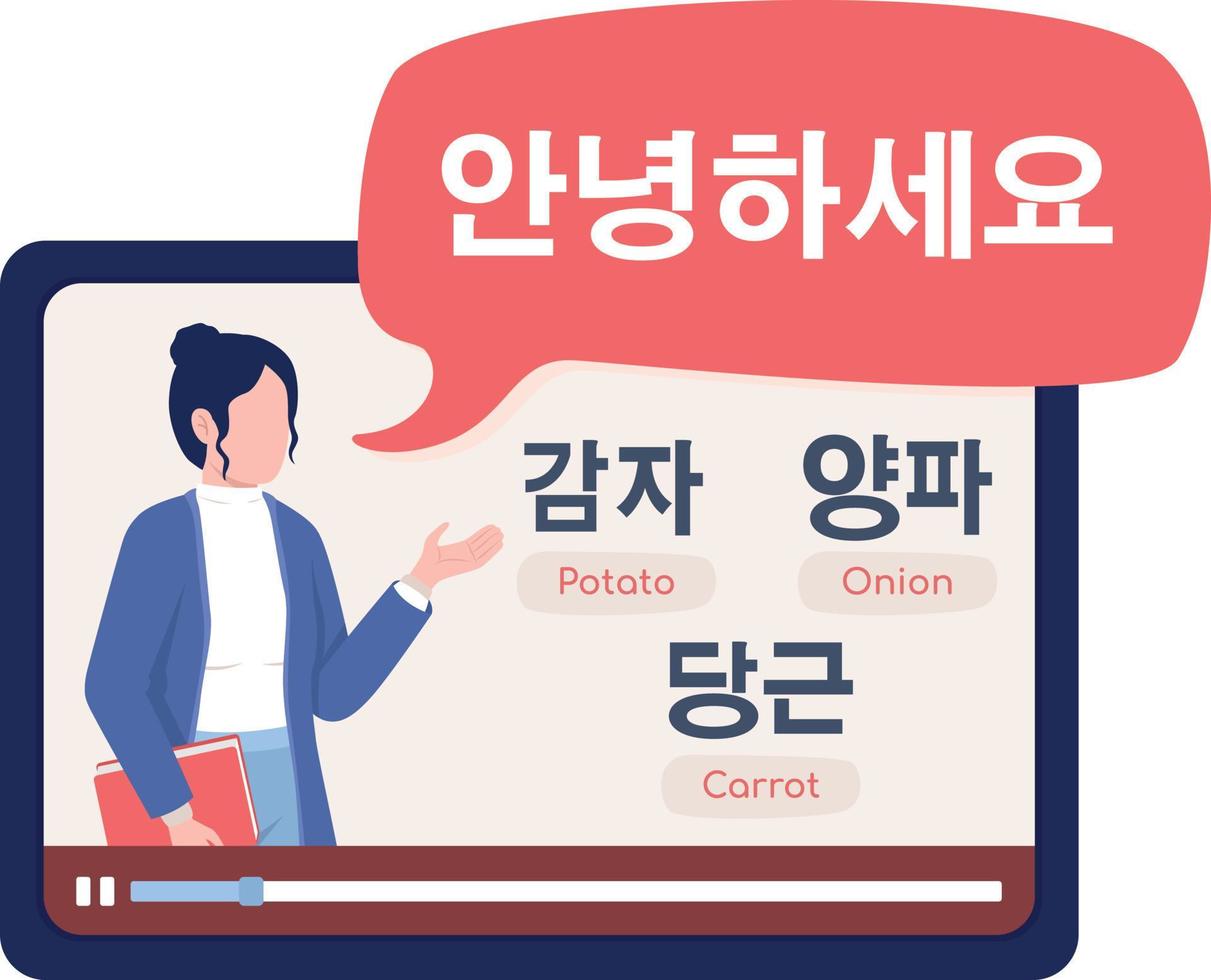 Korean lesson semi flat color vector character. Editable figure. Full body person on white. Simple cartoon illustration for web graphic design, animation