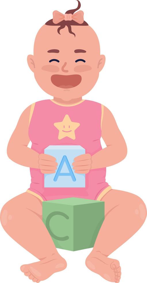 niña alegre con cubos de carácter vectorial de color semiplano. figura editable. persona de cuerpo completo en blanco. ilustración de estilo de dibujos animados simple para diseño gráfico web y animación vector