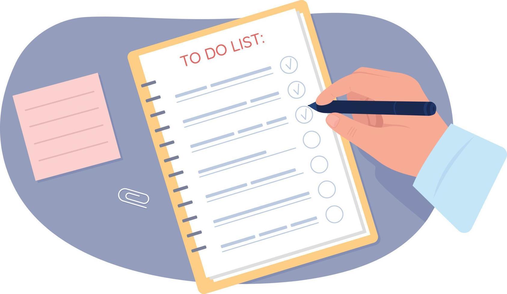 Man with to do list 2D vector isolated illustration