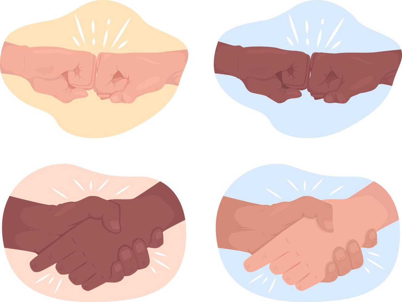 Friendly interaction 2D vector isolated illustration set