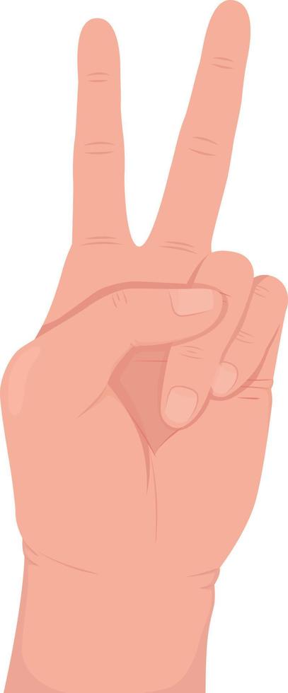 Victory symbol semi flat color vector hand gesture. Editable pose. Human body part on white. Greeting sign cartoon style illustration for web graphic design, animation, sticker pack