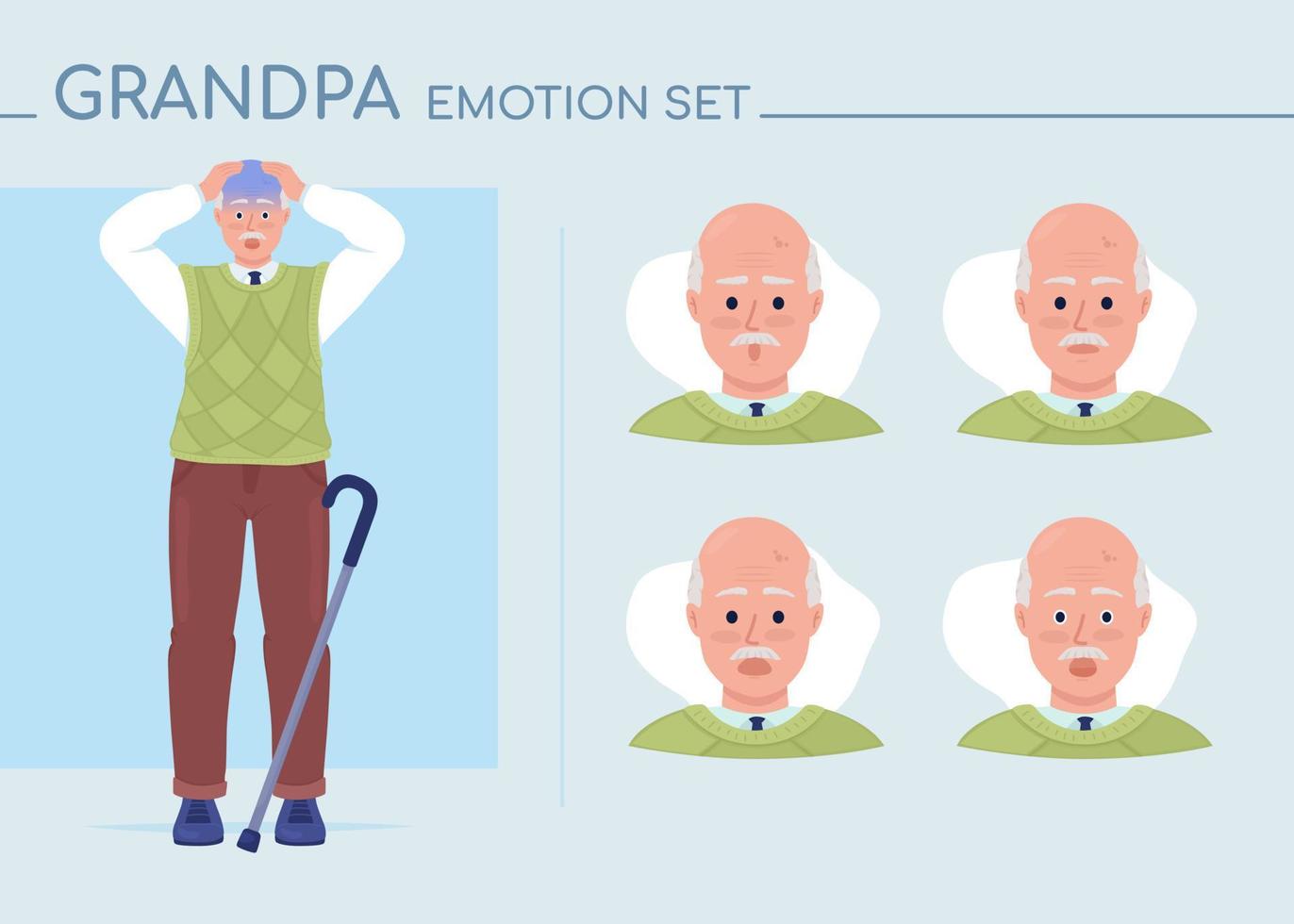 aturdido abuelo conjunto de emociones de carácter de color semiplano vector