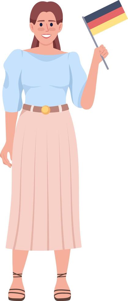 Happy woman holding German flag semi flat color vector character