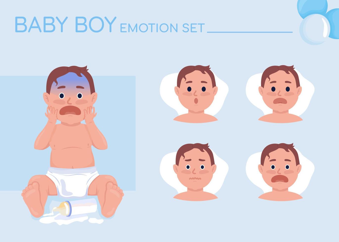 Conjunto de emociones de carácter de color semiplano de bebé confundido. expresiones faciales editables. ilustración de estilo vectorial de niño asustado para diseño gráfico de movimiento y animación vector