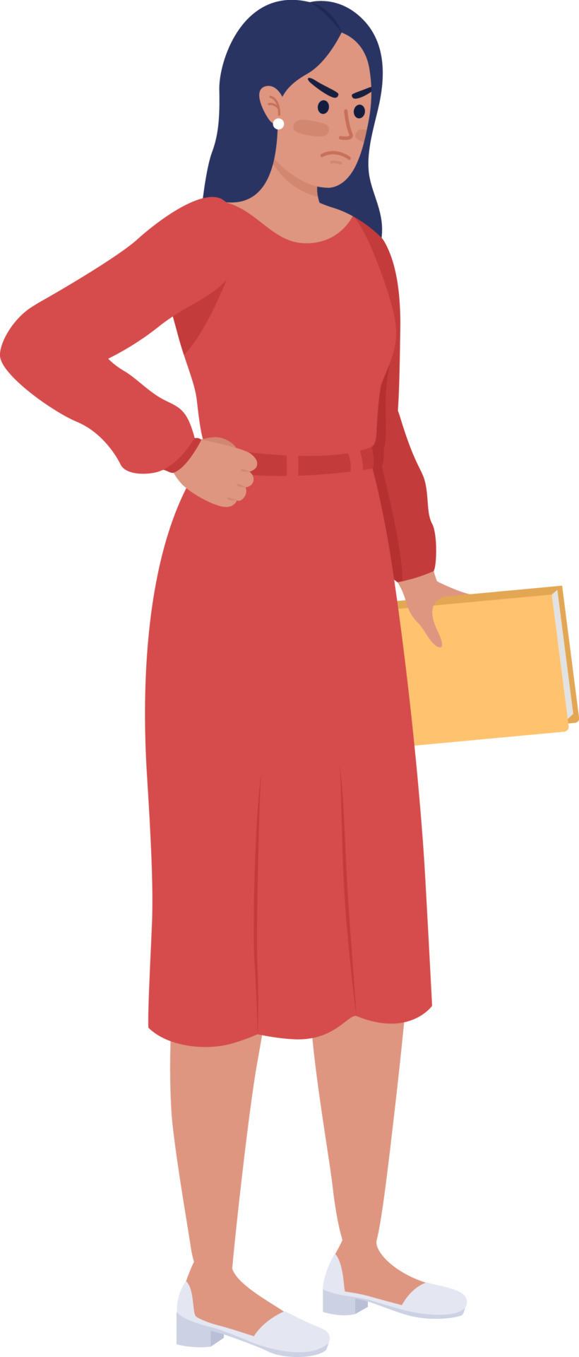 Unsatisfied woman holding book semi flat color vector character ...