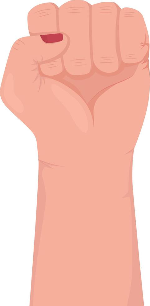 protesta feminista gesto de mano vectorial de color semiplano. pose editable. parte del cuerpo humano en blanco. las mujeres luchan ilustración de estilo de dibujos animados para diseño gráfico web, animación, paquete de pegatinas vector