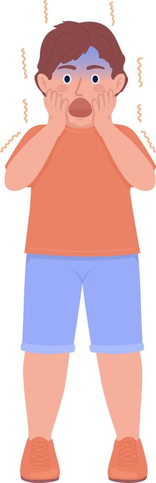 niño pequeño gritando de miedo carácter vectorial de color semiplano. figura editable. persona de cuerpo completo en blanco. enfatizar la ilustración de estilo de dibujos animados simple para el diseño gráfico web y la animación vector