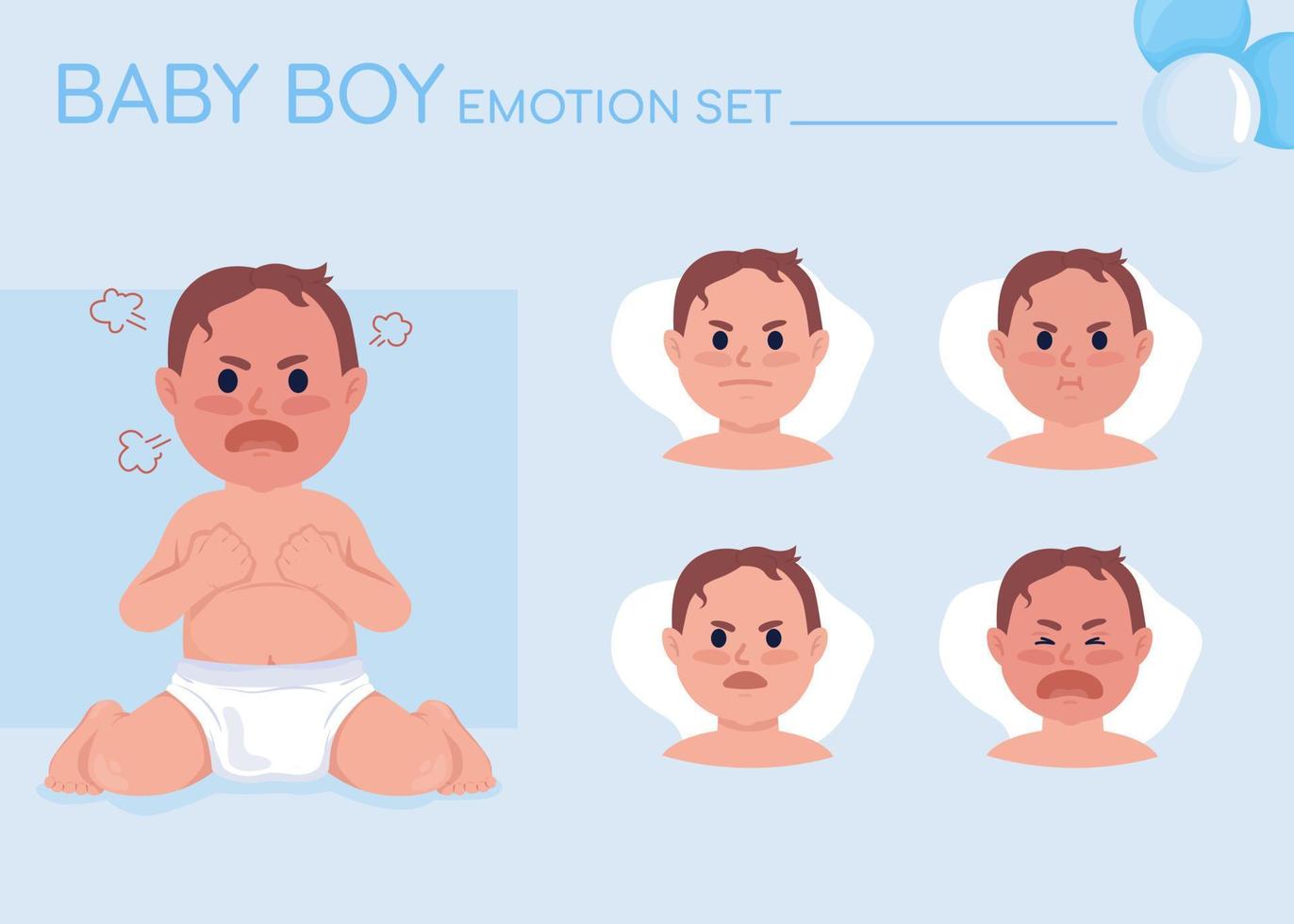 Shouting angry baby semi flat color character emotions set. Editable facial expressions. Furiosity vector style illustration for motion graphic design and animation