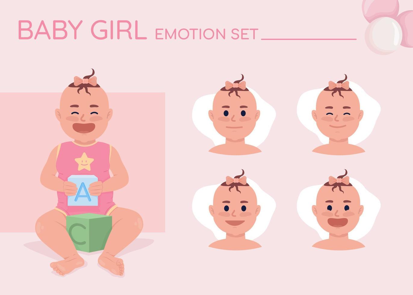 Joyful baby girl semi flat color character emotions set vector