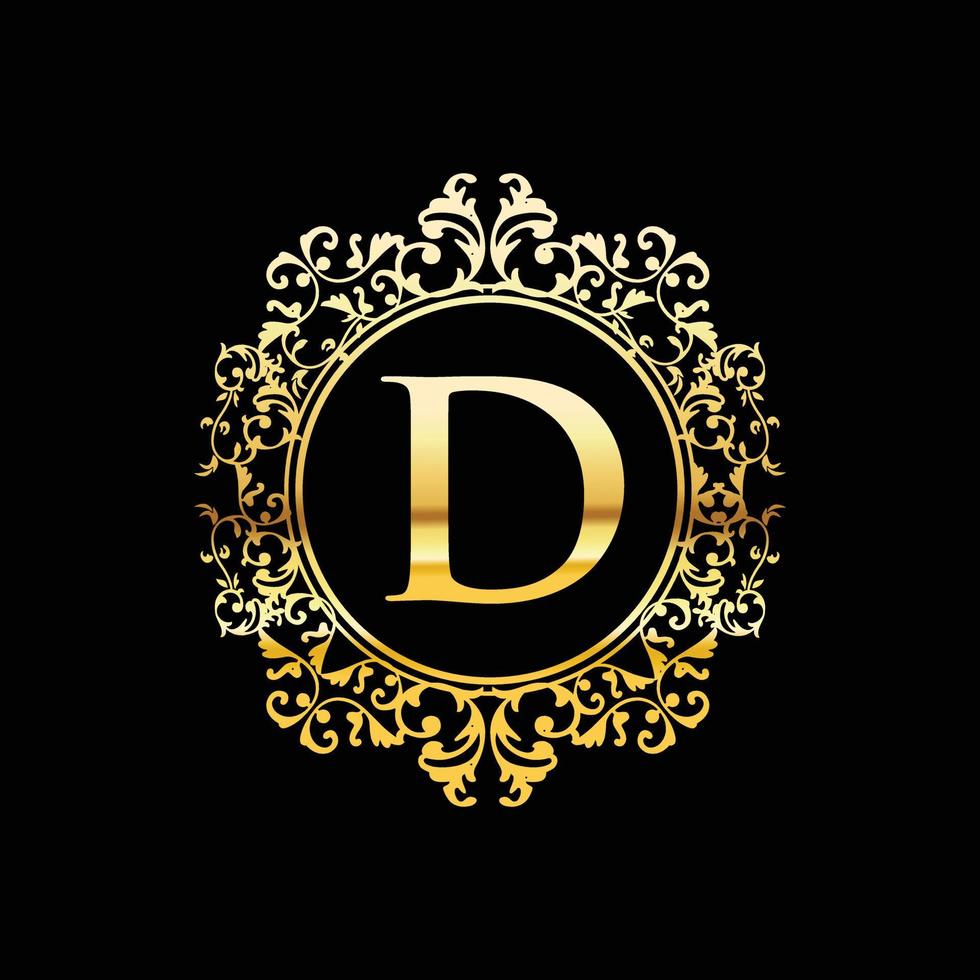 diseño de logotipo de adorno vintage de lujo dorado con letra d vector