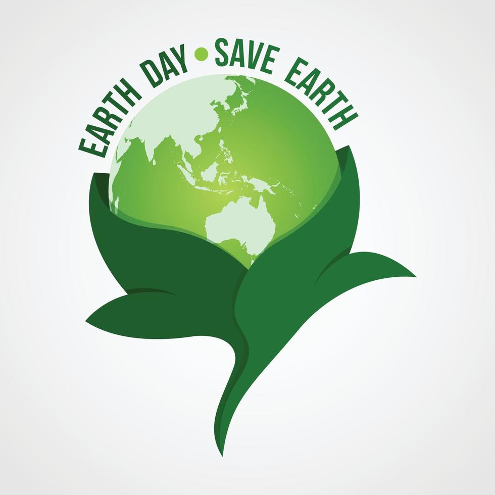 Happy Earth Day logo design.Save earth logo.Earth globe symbol wrapped in the leafs, isolated on a gradient background. Vector Earth Day card