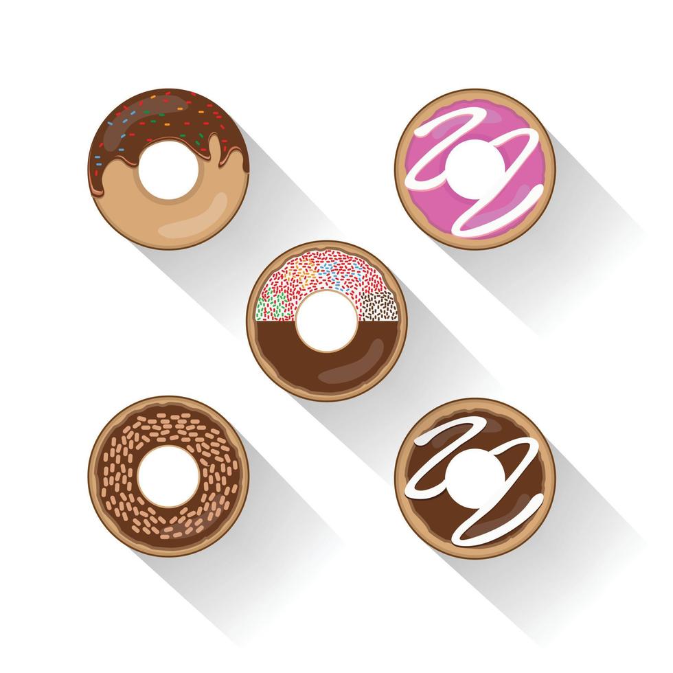 Donut set with sprinkles isolated tasty cream doughnut. Pastry snack cake breakfast donut food bakery sugar chocolate delicious. vector