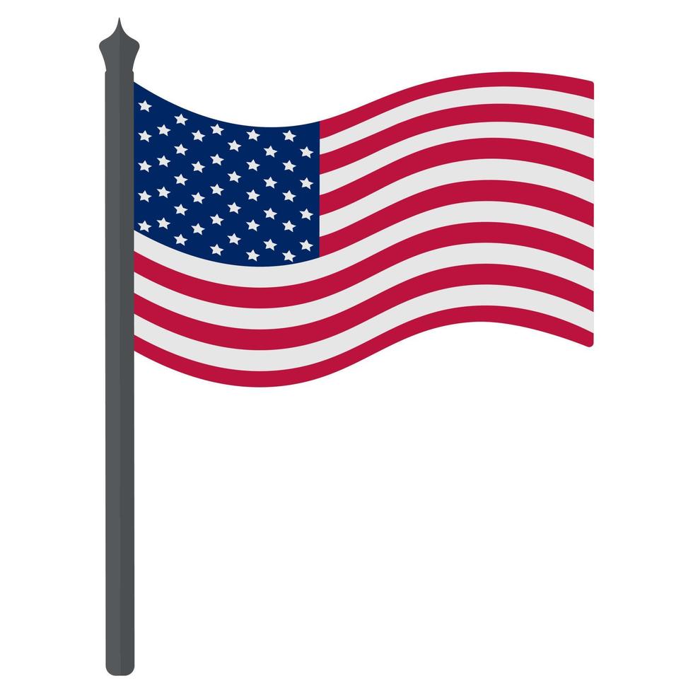 United States of America flag. Fabric with stars. The national symbol of the state develops in the wind. Colored vector illustration. Isolated white background. Political topics. Flat style.