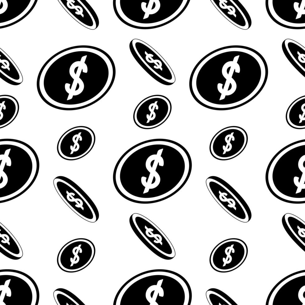 US dollar symbol. Falling coins. Endless vector pattern. Ornament on an isolated transparent background. Flat style. Monetary currency. Subjects of business and finance.