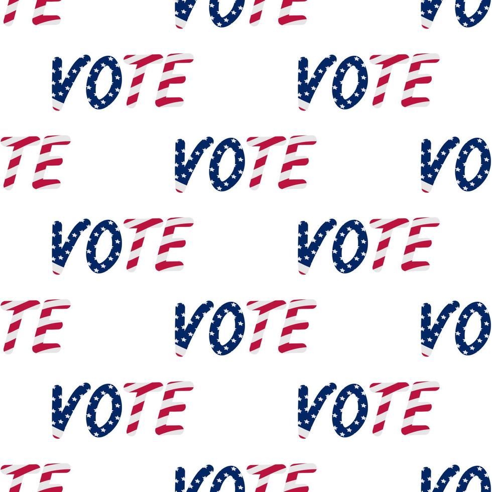 Vote. Presidential elections in the United States of America. The text is in the colors of the USA flag. Repeating vector pattern. Seamless ornament from words. Isolated colorless background.