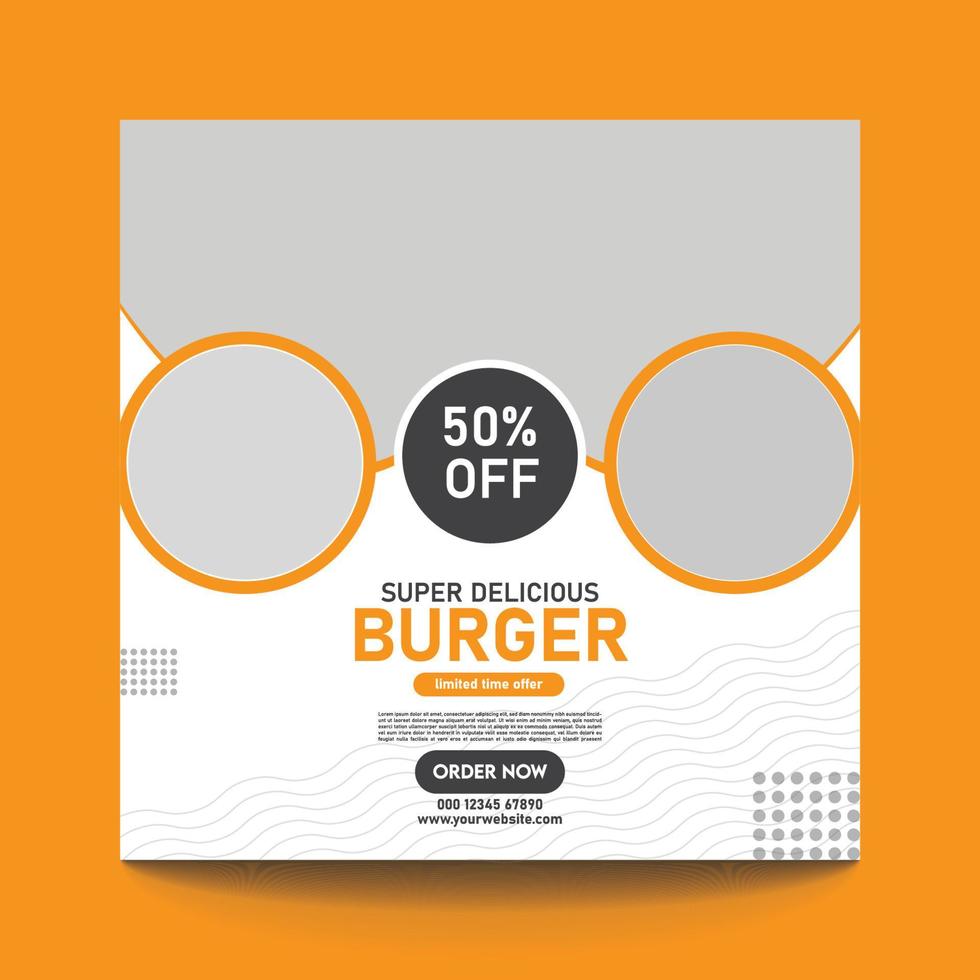 Delicious burger and food menu social media banner template vector