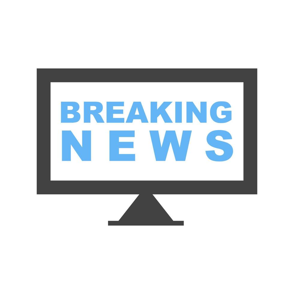 Breaking News on TV Glyph Blue and Black Icon vector