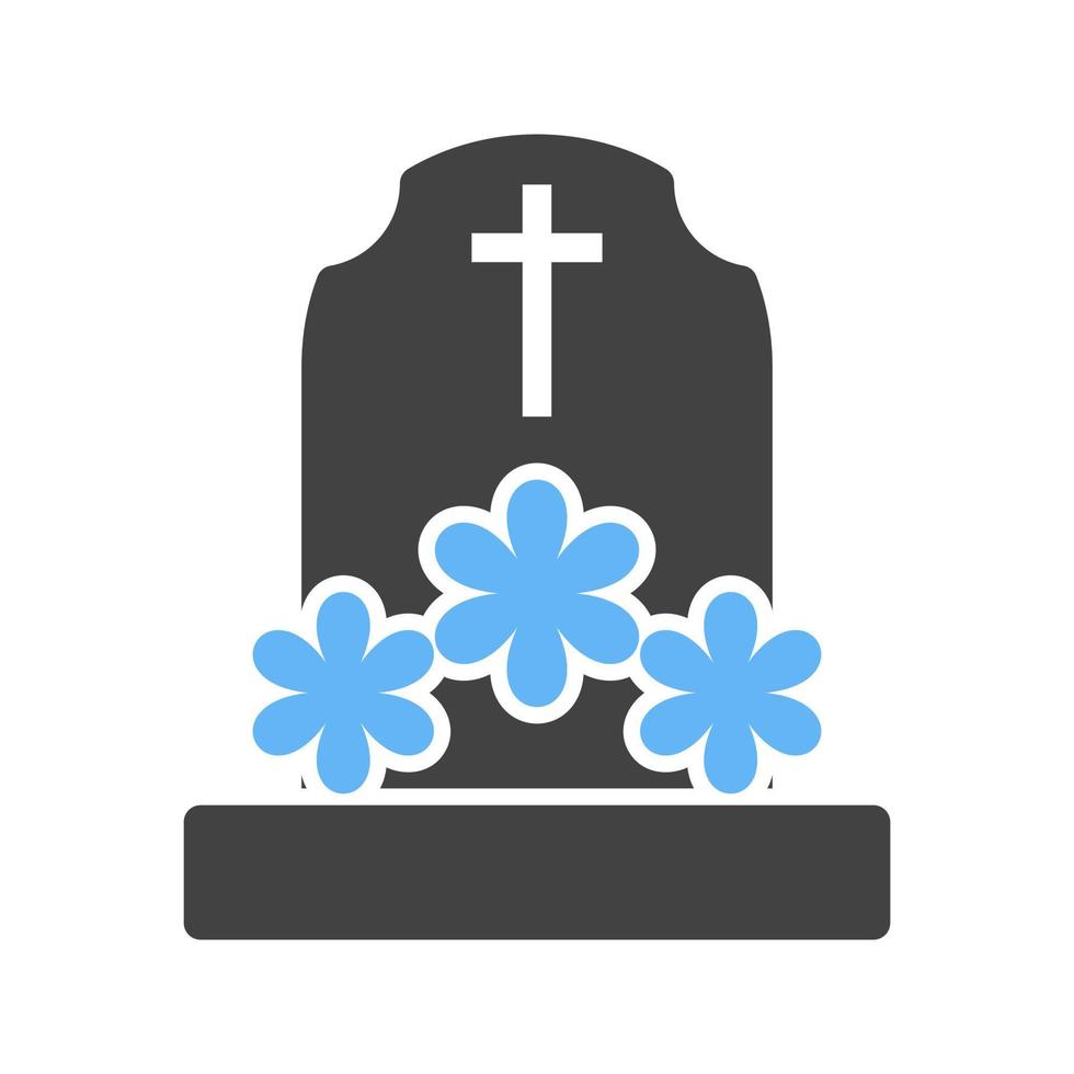 tumba con flores glifo icono azul y negro vector