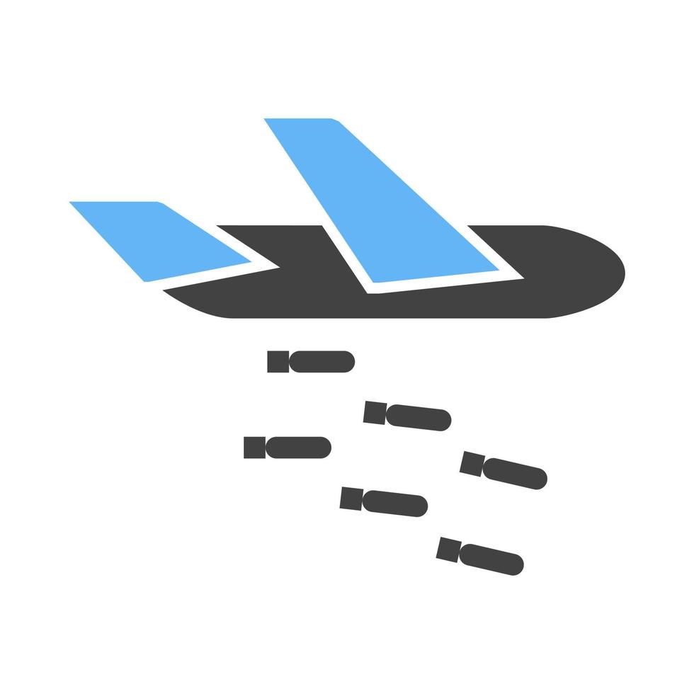 avión lanzando misiles glifo icono azul y negro vector