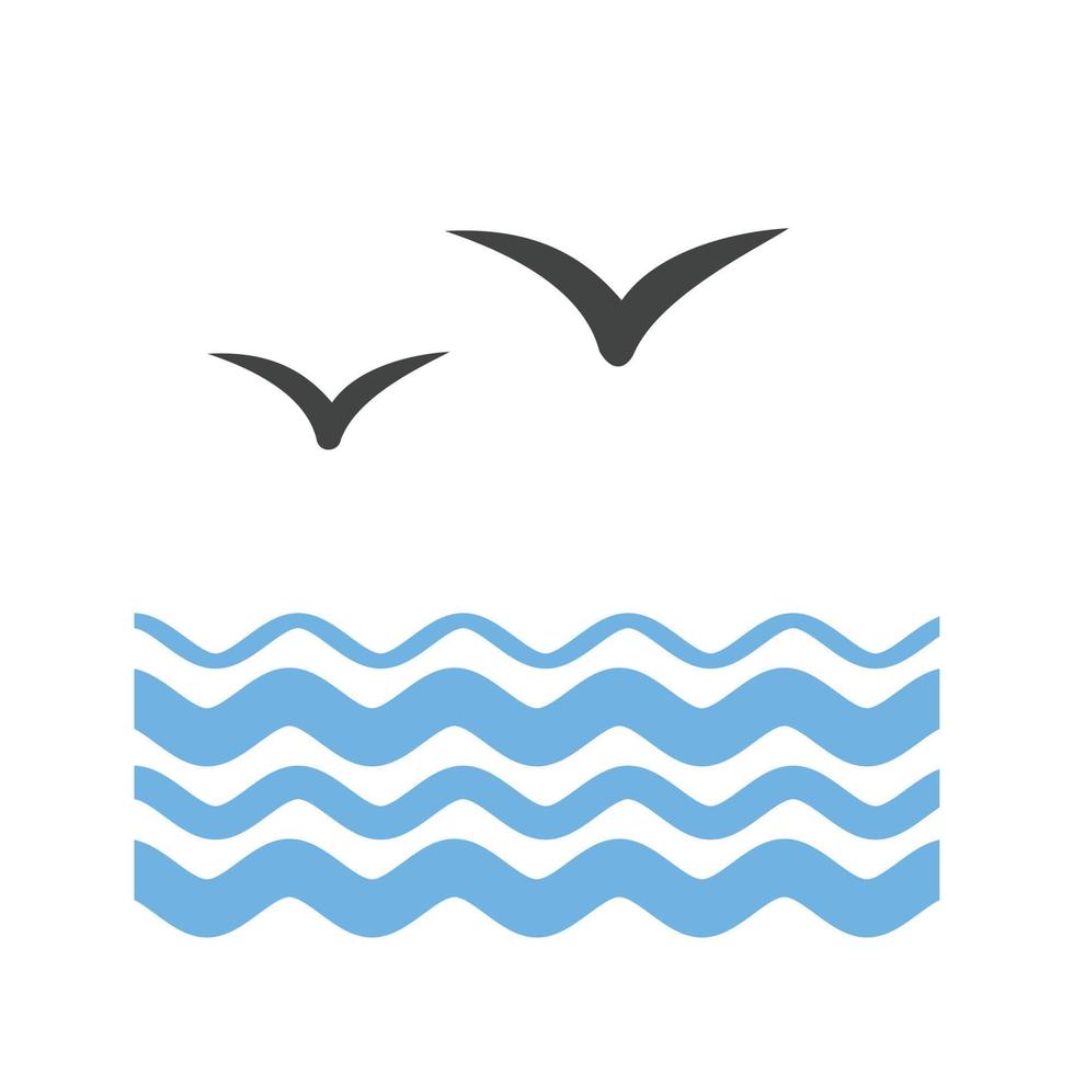 agua y pájaros glifo icono azul y negro vector