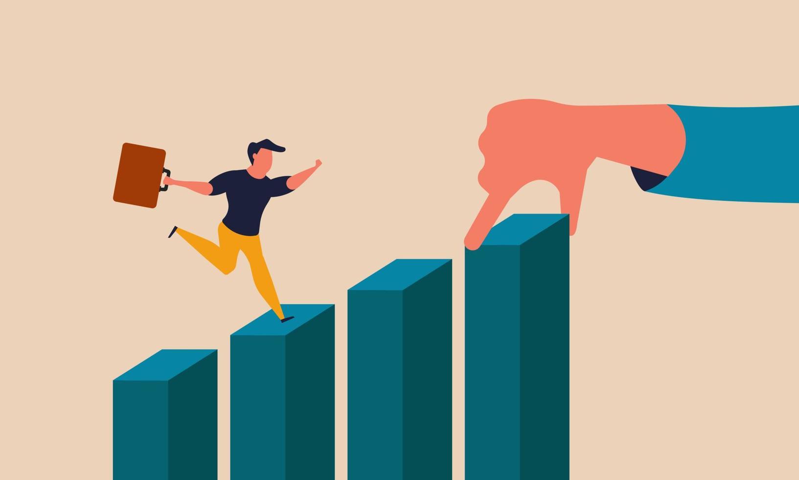 Business up and increase investment with support. Upward direction grow and  businessman climbing vector illustration concept. Man with future opportunity and finance ladder career. Strategy way