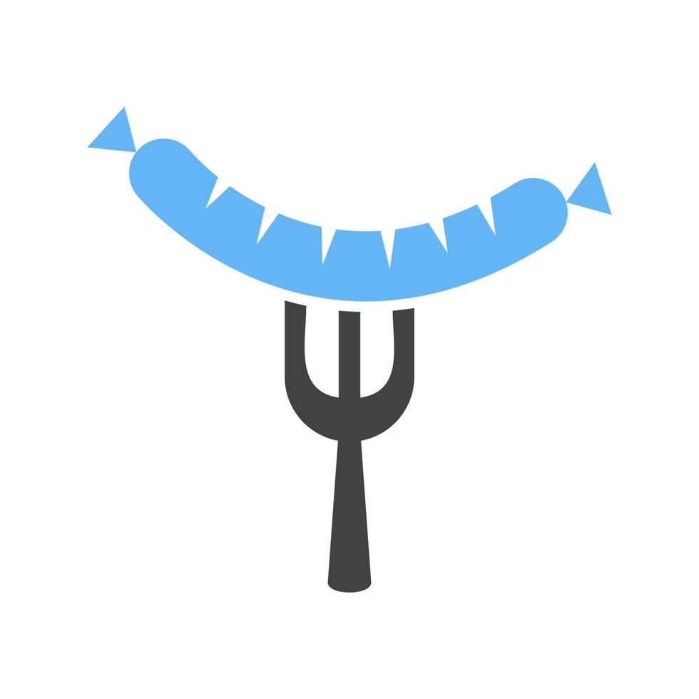 Sausage on Fork Glyph Blue and Black Icon vector