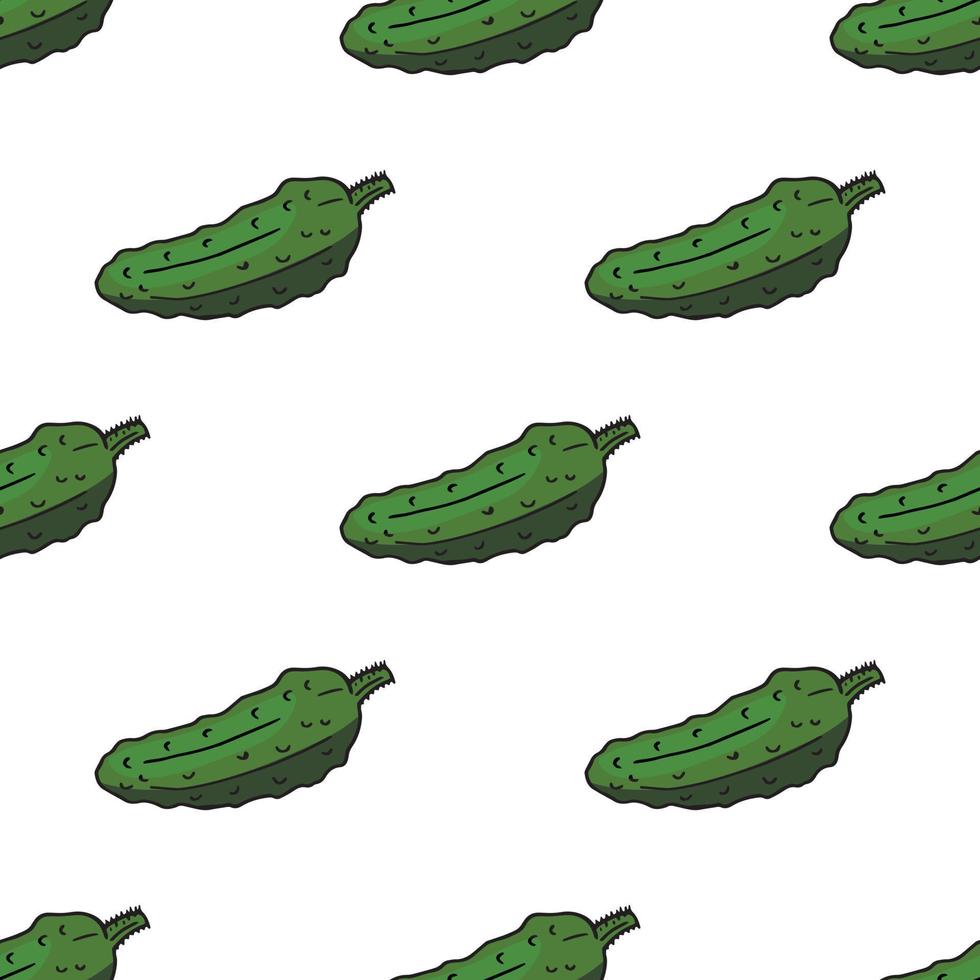 Cute cucumbers on white background. Seamless background. Endless pattern. Vector image. Healthy food and diet.