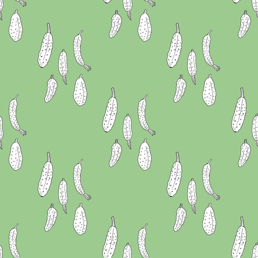 Seamless background with black-and-white cucumbers on green background. Endless pattern for your design. Vector. vector