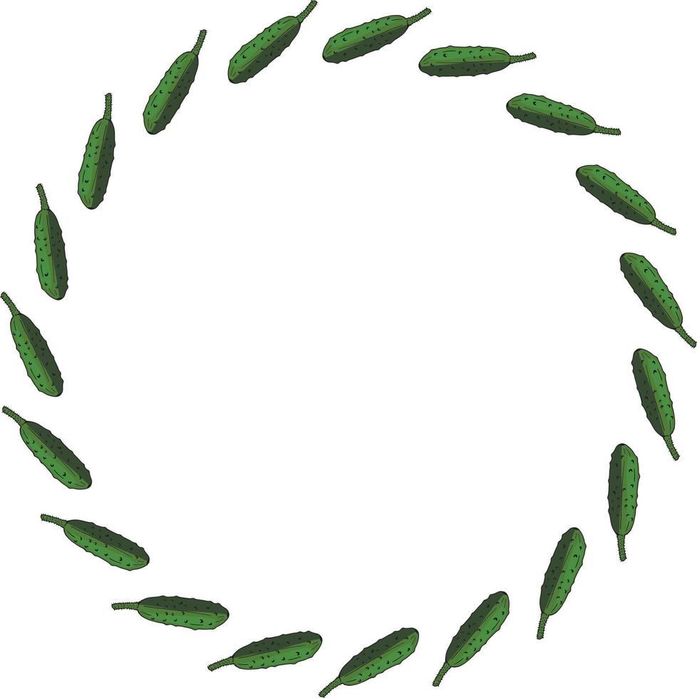 Round frame with horizontal vector cucumber. Isolated wreath on white background for your design